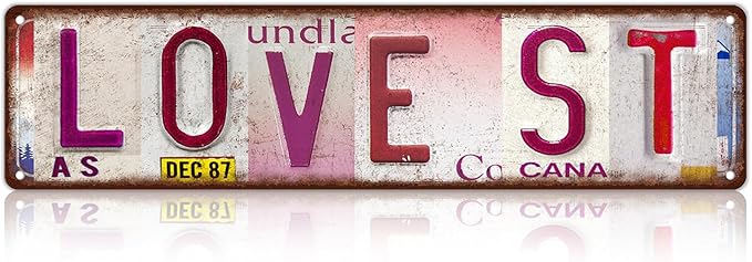 Vintage Love St Way Wall Decor Street Signs Pink Room Metal Tin Signs Gife for Women Girl 16 x 4 Inches
