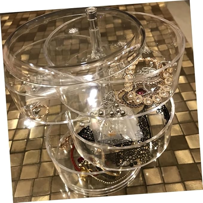 2pcs Four-layer Rotating Jewelry Storage Box Circular Desktop Organizer for Makeup and Accessories Plastic Cosmetic Case for Easy Access and Organization