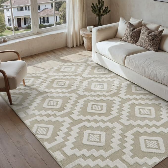 PureCozy Super Soft Shag Rug 4x6 for Living Room Modern Beige Washable Small Area Rugs High Pile Non-Shedding Throw Rugs Non Slip Indoor Office Carpet for Playroom Bedroom Home Aesthetic Decor