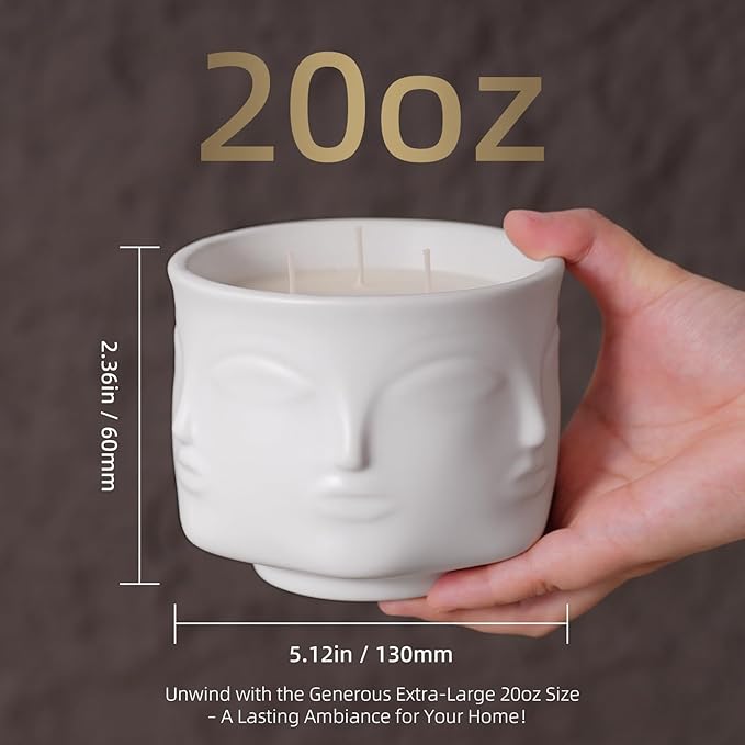 Viyffo 20oz Large 3 Wick Decorative White Ceramic Jar Scented Candle – Vanilla Dreamscape & Fresh Spice, Non Toxic Soy Candle, Luxury Home Fragrance for Women, Elegant Spring Décor & Unique Gift