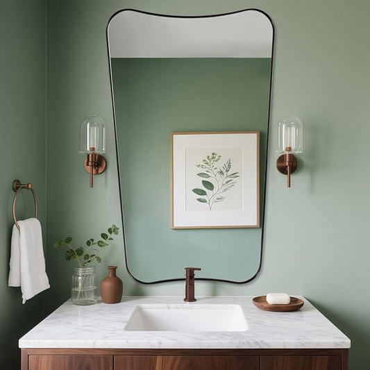 ANDY STAR 30"x48" Large Bathroom Mirror, Brushed Bronze Mirror for Over Sink, Irregular Shaped Mirror in Premium SUS304 Thin Frame, Italian Curved Frame, Ideal for Bathroom, Powder Room, Entryway
