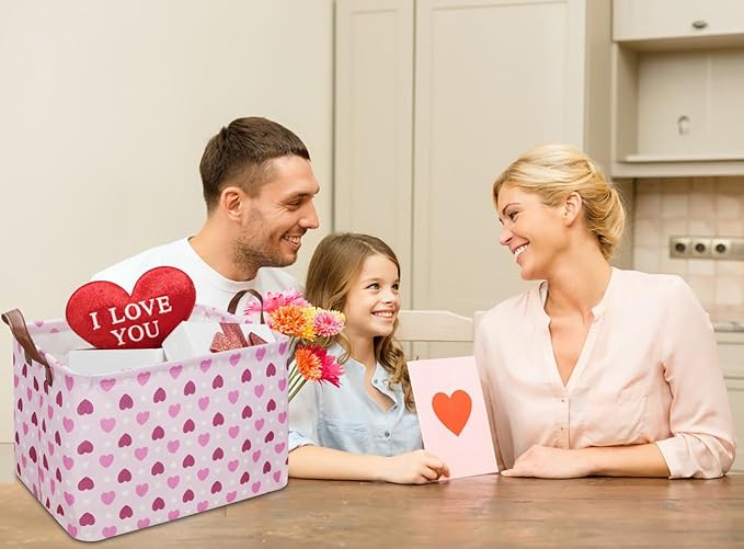 NTAOHAMPER Mothers Day Gifts Pink Purple Love Fabric Storage Basket Empty with Handles, Books Box, Baby Shower Baptism Lovely Storage24L(Pink Love)