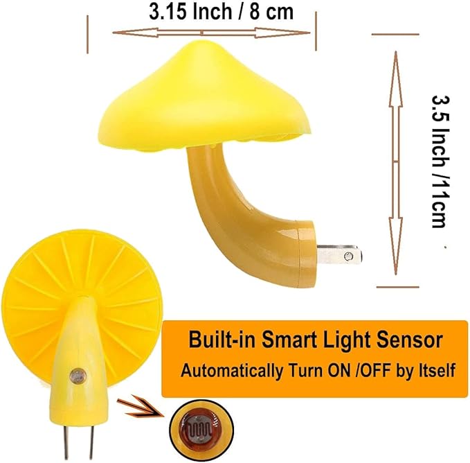 AUSAYE Sensor LED Night Lights for Adults Kids NightLight Cute Mushroom Night Light Plug in Wall Lamps for Bedroom, Bathroom,Toilet, Stairs, Kitchen, Hallway Corridor Warm Yellow