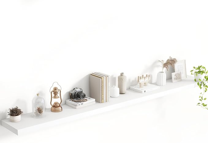 Acovy 72 Inch Floating Shelves, 8 Inch Deep Floating Shelves for Wall, Hanging Shelf with Invisible Brackets, Deep Shelves for Bathroom, Bedroom, Living Room, White, Set of 1
