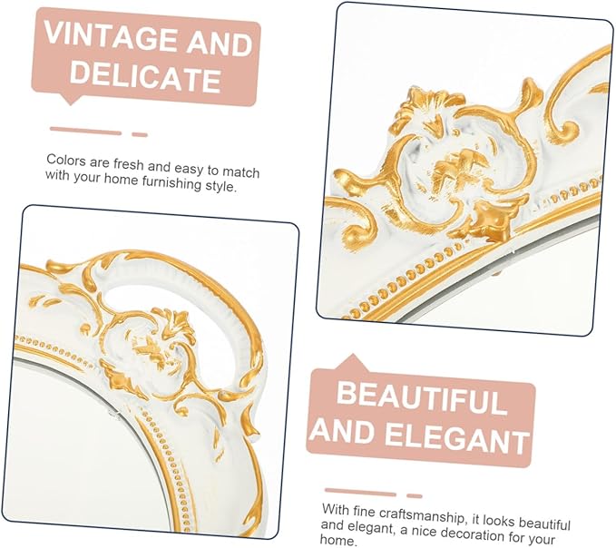 Cabilock Vintage Mirror Tray White Retro Decorative Jewelry Organizer Makeup Display Plate for Home Décor and Photography Props