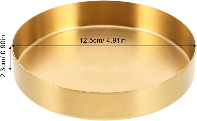 Gold Round Tray Coffee Table Tray Decorative Metal Candle Plate Stainless Steel Circle Serving Platter Spa Makeup Organizer Dish Farmhouse Centerpiece Home Bathroom Decor (Golden, 12.50CM)