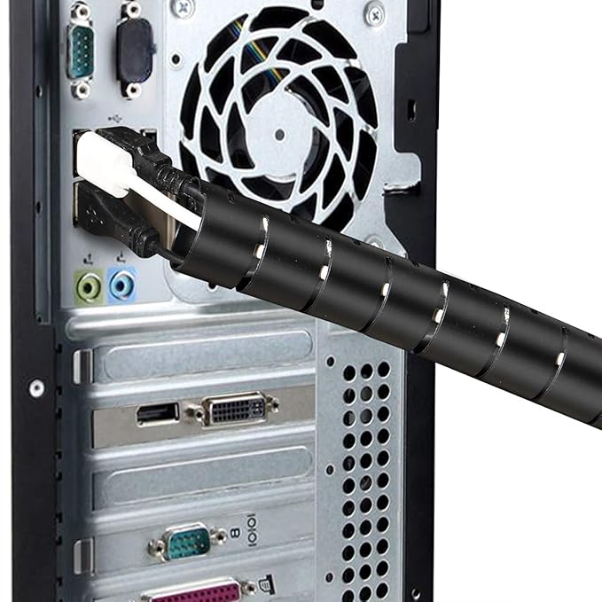 Cable Sleeve Organizer 19.7ft Cord Wire Wrap Coiled Tube Sleeve Cable Management Sleeve for Home Office PC TV Black