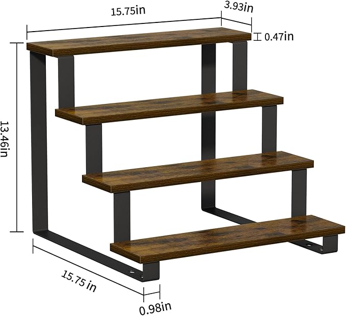 YINMIT Wooden Display Riser Stand,15.75 Inch Tiered Perfume and Cologne Organizer Stand, 4 Tier Spice Rack Organizer, Rustic Display Shelf for Cupcake, Figures, Candles (4 Tier Brown, 15.75 In)