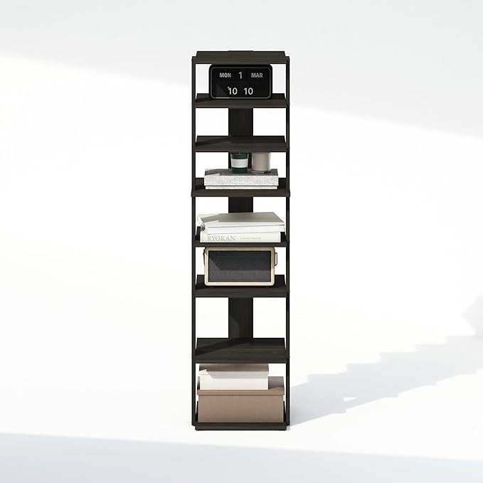 Furinno Turn-N-Tube Corner Shelf, 8-Tier Display Rack, Vertical Corner Storage Rack, Space Saving Organization and Storage, Entryway, Living Room, Closet, Espresso