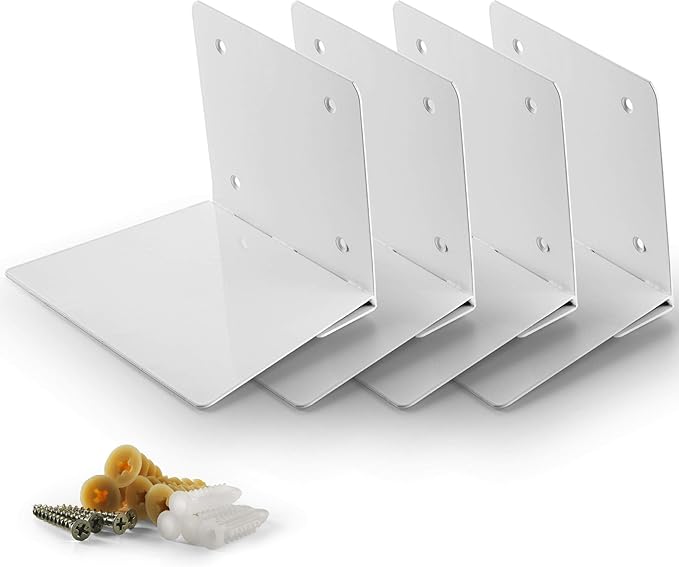 Set of 4 Invisible Floating Bookshelf, Heavy Duty Wall Mounted Book Organizer, Metal Shelves Holder for Books, Large Size (White)