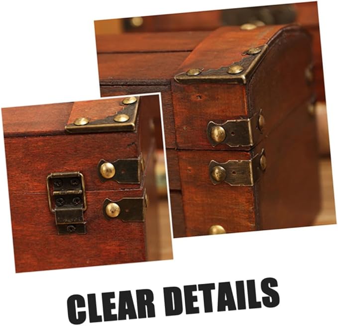 Veemoon Decorative Box Vintage Wooden Treasure Chest Storage Box with Lock Jewelry Case Makeup Storage Organizer Desktop Sundries Container Photo Prop for Home Bathroom Office Keepsake es