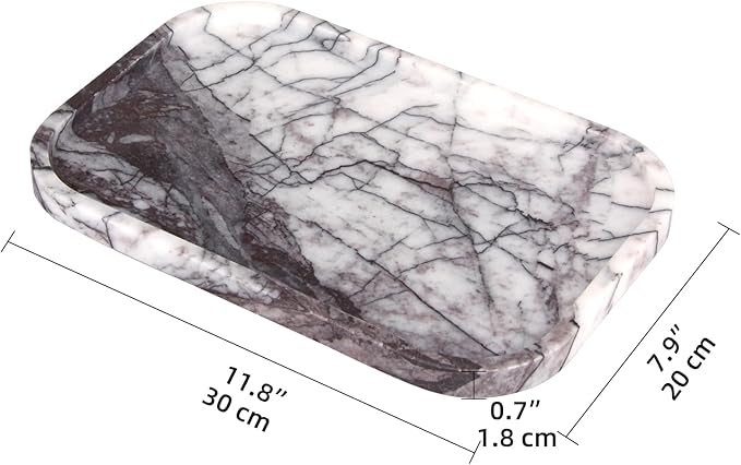 Marble Bathroom Vanity Tray, Natural Marble Home Kitchen Table Tray, Stone Decorative Countertop Serving Organizer for Dresser Coffee Perfume Jewelry Makeup (1, Lilac L, 12 * 8 * 0.8)