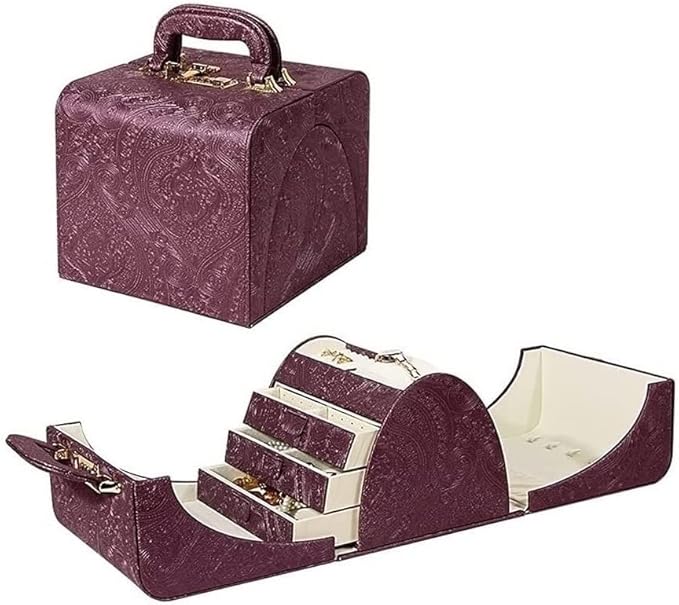 Jewellery Storage Jewelry Box Jewelry Case Digit Code Lock Jewelry Boxes Big Capacity Watch Necklace Organizer Box Makeup Wedding Supplies Gift Jewellery Display Box, Apurple