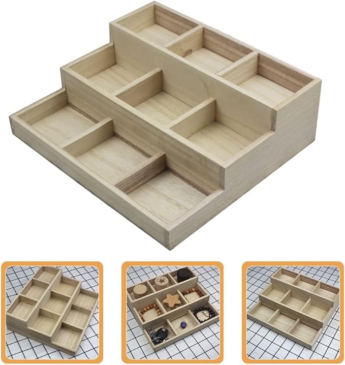 Office Decor Wooden Makeup Organizer Rustic Desk Cosmetic Storage Divided Box Brushes Eyebrow Holder Jewelry Earring Necklace Organizer for Home Bathroom Bedroom Desk Organizer