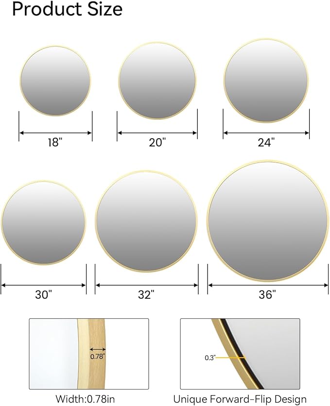 Hipicute Circle Mirror, 24 Inch Gold Round Wall Mirror, Metal Framed Modern Decorative Items for Entryway, Living Room, Bathroom, Dining Room & Hallway,Gold