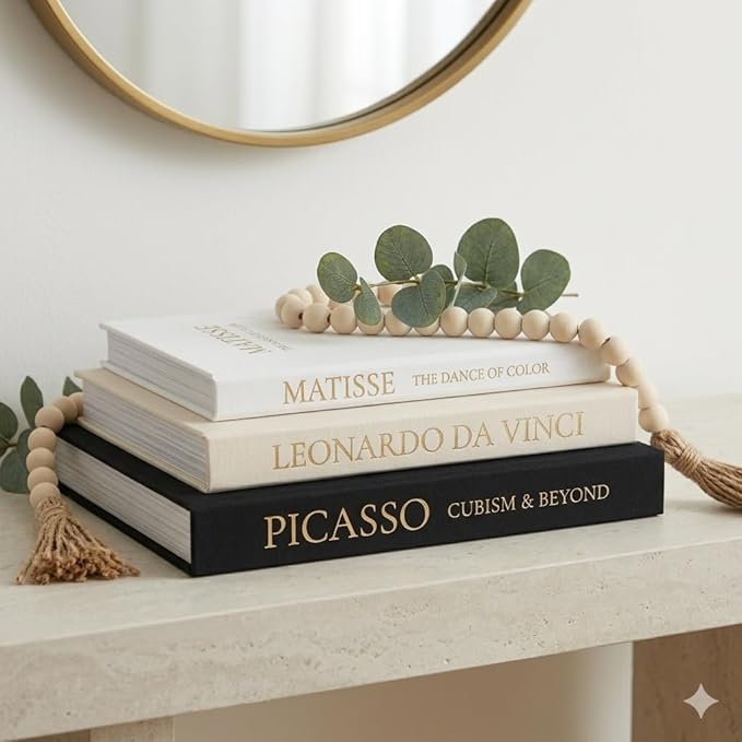 Linen Faux Book Box Set of 3, Black and White Decorative Books for Shelves, Fake Books for Decoration with Secret Compartment, Modern Aesthetic Coffee Table Decor (Black-Beige-White)