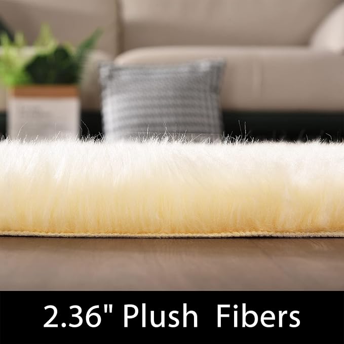 Latepis Yellow Shaggy Rug Bedroom Rugs 4x6 Area Rug Washable Faux Sheepskin Fur Rug for Living Room Décor, Rectangle