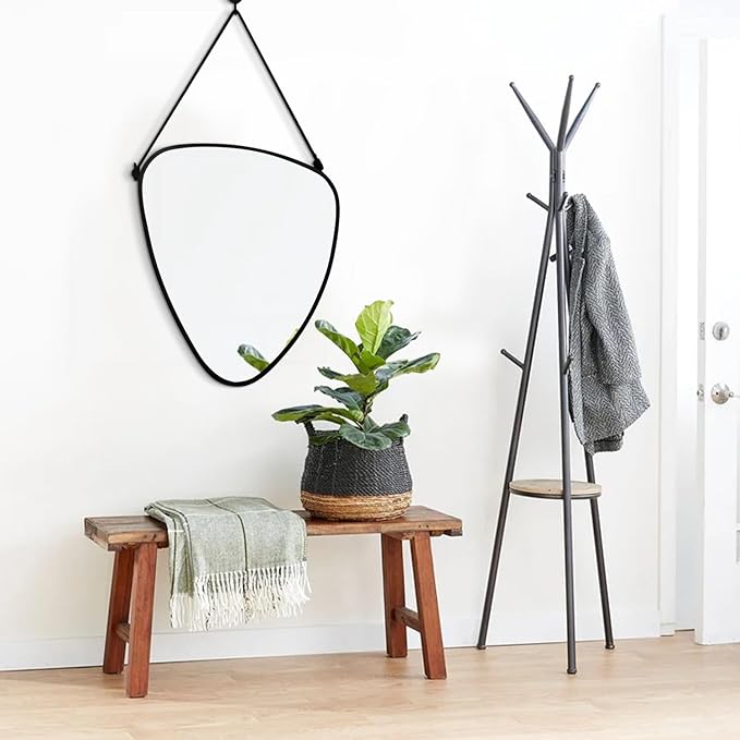 Asymmetrical Irregular Wall Mirror Modern Frame Mirrors for Wall Artistic Triangle Mirror for Wall Living Room Bedroom Entryway Hallways Unique Decorative Hanging Mirrors Black