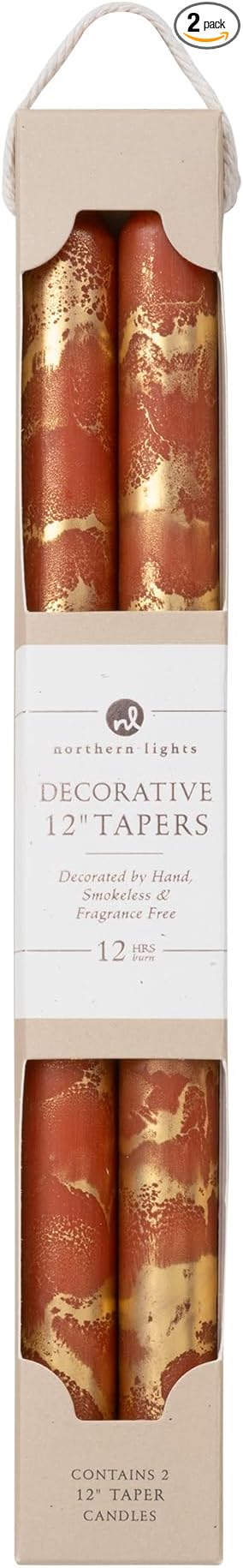 Premium Decorative Tapers - 12" 2PK - Terra Cotta w/Gold - 73301