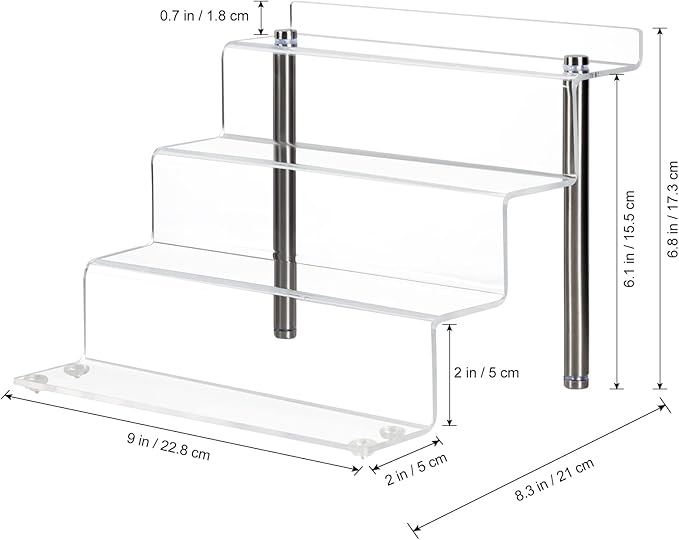 CECOLIC Acrylic Riser Shelf 4 Tier Clear Display Stand for Collectibles Pop Figures, Cupcakes, Perfumes, Display Risers for Decorating & Organizing - 9 x 8.3 x 6.8 in (Small, 2 Pack)