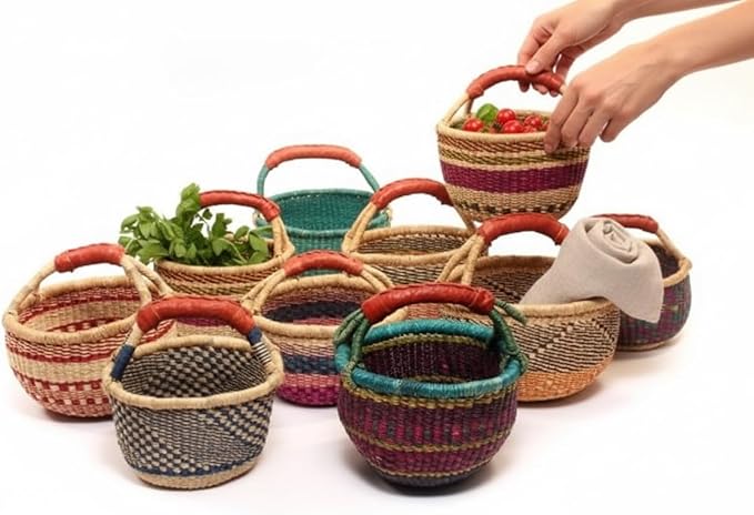 Children's Mini Bolga 7"- 9" Across African Bolga Ghana Basket Fair Trade toys Easter Eggs basket (COLORS VARY) 1 EA