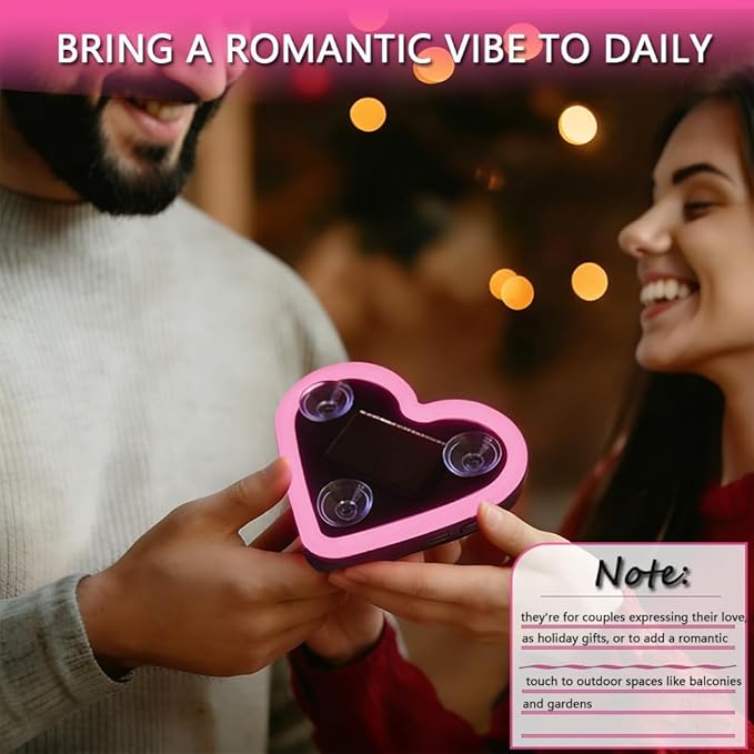 2Pcs Solar Powered Heart Light for Car, LED Wireless Ambient Lamp with 6 Modes & Vibration Sensor Can Automatically Power The Light On, Romantic Ambient Gift for Couples (Pink)