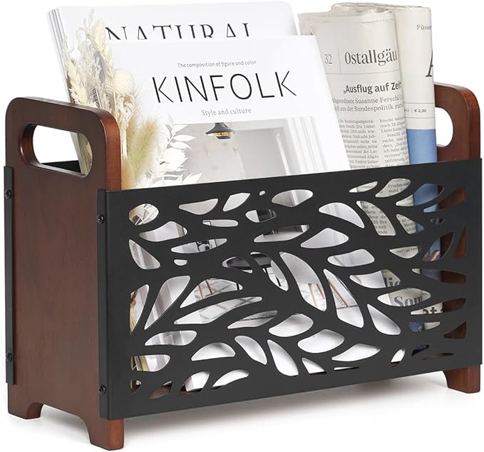 QILICHZ Magazine Holder,Wood Magazine Rack,Rustic Magazine File Holder,Magazine Storage Basket,Magazine Rack Floor,Farmhouse Magazine Organizer for Magazines,Books,Newspapers