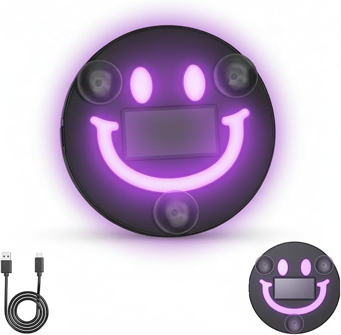 2 PCS Solar Powered Car LED Ambient Light, Cute Neon Smiley Lights for Car Interior with 5 Modes, Wireless Auto Atmosphere Lamp for Back Window Decoration & Romantic Gifts (2)