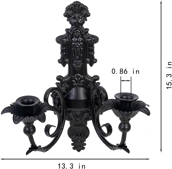 Candle Sconce(Set of 2)-Metal Gothic Wall Decorations-Rustic Home Decor-Black Wall Candle Sconces,Dark Academia Decor