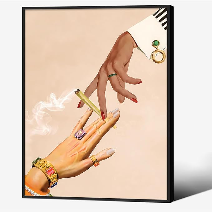 Beige Vintage Abstract Canvas Poster Modern Surreal Trippy Wall Art Unique Eclectic Prints 08x10 inch Black Framed for Bed Living Room Gallery Wall Decor