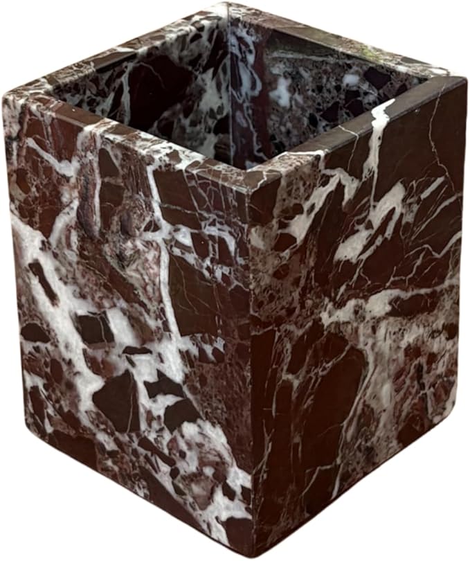 Natural Marble Stone Square Storage Container Empty Vessel Holder Cup for Candle/Pens/Sundries items (Rosa Levanto)