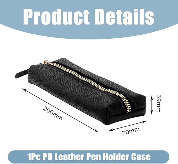 DICOSMETIC Pen Pouch for Purse Black Pu Leather Cosmetic Bag 20CM Makeup Brushes Bag Small Pen Bag Lovely Zipper Pouch Portable Cosmetic Bag Organizer for Pen Pencils