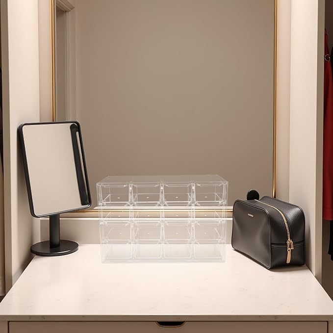 Clear Jewelry Storage Box Earring Holder With Drawers - 16 Grids Jewelry Makeup Organizer Clear Ring Display Case For Beads Nail Tips Necklace Stationery 9.43x6.09x3.85
