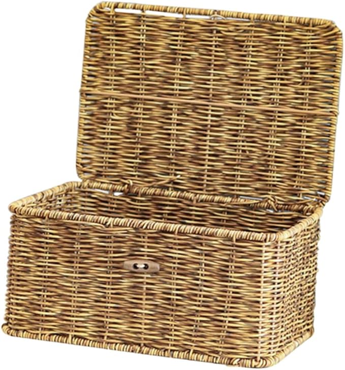 Beaupretty Imitation Rattan Desktop Storage Organizer Box Woven Sundry Makeup Container with Break Resistance for Home Office and Bathroom Use Decorative Storage
