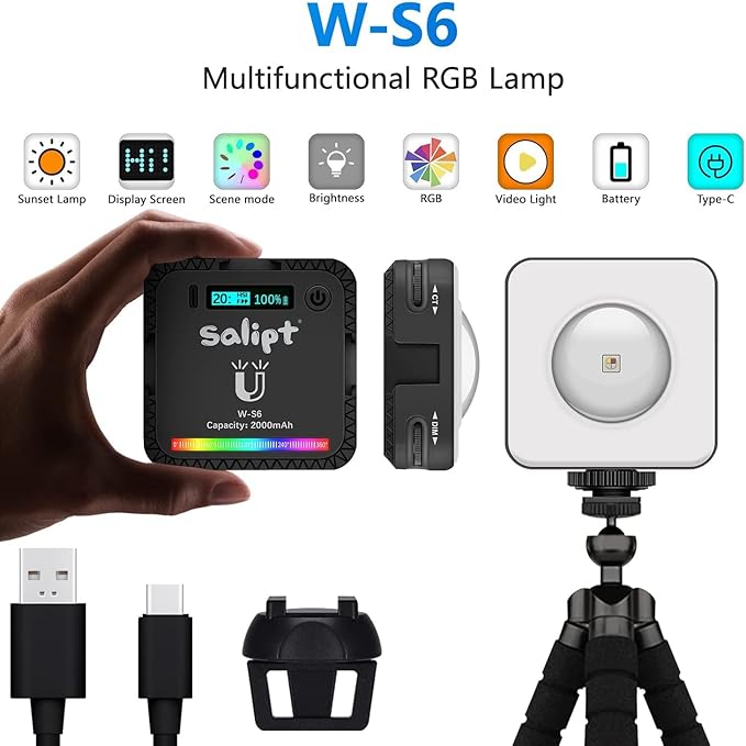 Sunset Projection Lamp, RGB Video Light, LED Camera Light 360° Full-Color2000mAh Rechargable, Magnet Adsorption, Night Light with Flexible Tripod Stand,Romantic Projector for Party Living Decor