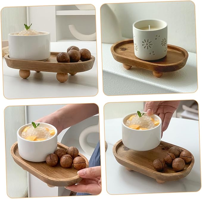 Wooden Decorative Tray Jewelry Display Plate Perfume Stand Organizer Makeup Tray for Entryway Storage and Photo Props