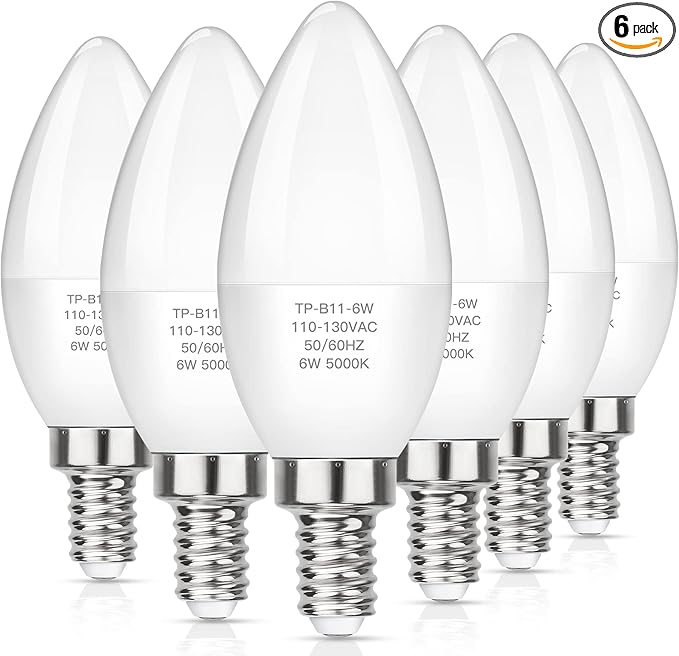 MAXvolador LED E12 Candelabra Light Bulbs 60W Equivalent, 6W B11 Candle Base, 600 Lumen Chandelier Bulb, Natural White 3500K, Non-Dimmable, Pack of 6