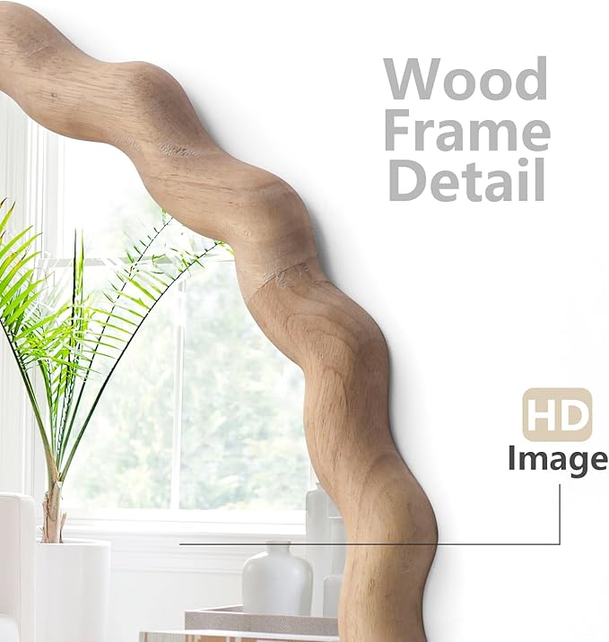 Irregular Wall Mirror,Wood Round Farmhouse Mirror Unique Vanity Mirror,24" Nature Wooden Modern Bathroom Mirror for Washroom Living Room Bedroom