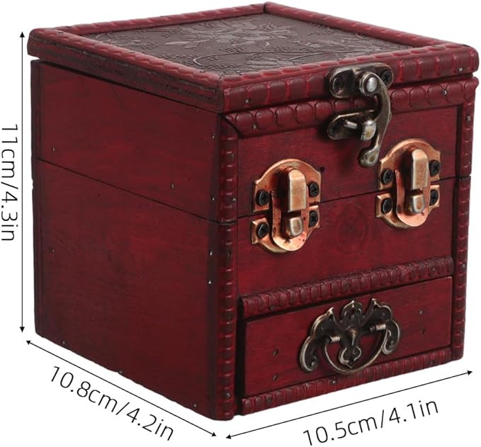 Chinese Wooden Jewelry Box: Antique Makeup Organizer - Classic Vanity Box with Mirror & Lock - Decorative Dresser Storage Case for Jewelry Cosmetics