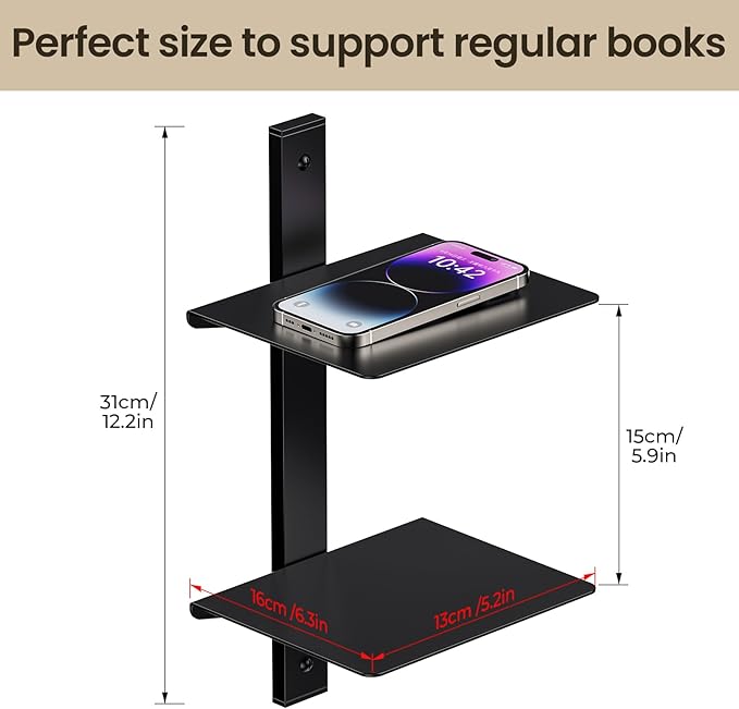 Floating Book Shelves for Wall, 6 Tier Invisible Floating Bookshelf, Vertical Spine Book Tower, Wall Mounted & Space Saving, Heavy Duty Metal Book Organizer for Home Office, 3 Pack Black