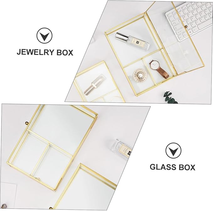 SAFIGLE Glass Jewelry Box with Cover Small Cosmetic Organizer for Lipstick Accessories Geometric Design for Desktop Decoration and Gifting Special Occasions