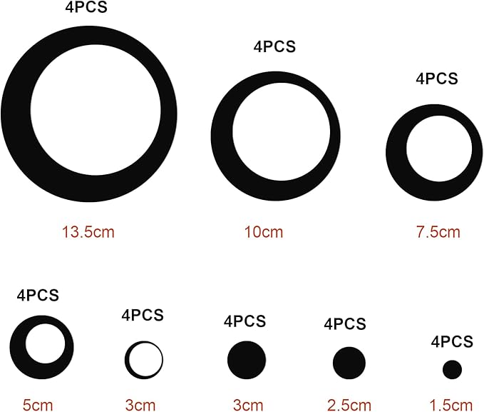 32 Pieces Removable Circle Wall Mirror Sticker Round Decal Acrylic Setting for Home Living Room Bedroom Decor, 1.5-13.5 cm(Red and Black)