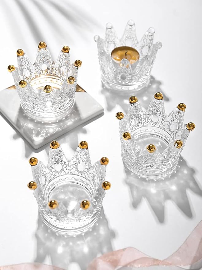Crystal Glass Candle Holder Set of 3 Crown Shaped Makeup Sponge Beauty Egg Storage Rack Jewelry Watch Nail Art Dappen Dish Wedding Christmas Decor