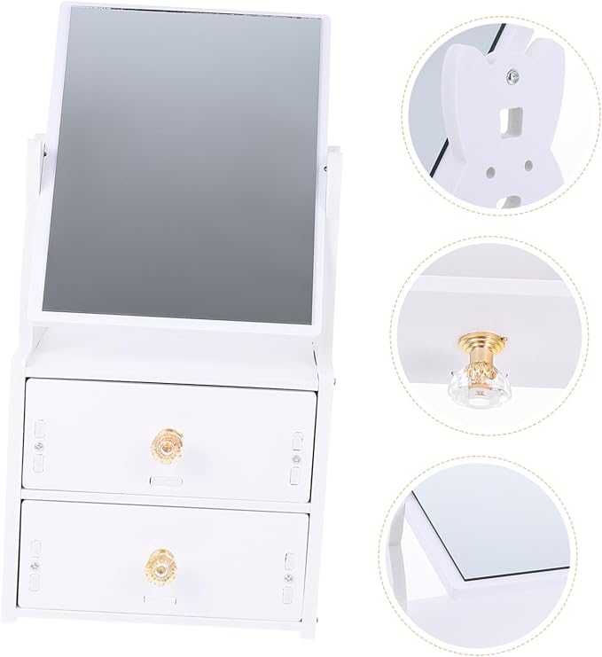 Desktop Makeup Mirror Storage Box Portable Vanity Mirror PVC Makeup Organizer for Students Adjustable Height Compact Design for Travel and Home Use