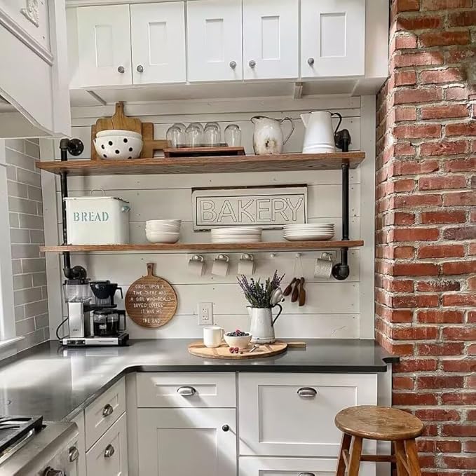 HDDFER Pipe Shelves Industrial Pipe Shelving Real Wood Industrial Floating Shelves with Wood Planks 48 inch Wall Shelves Rustic Hanging Bookshelf Farmhouse Kitchen Bar Shelving