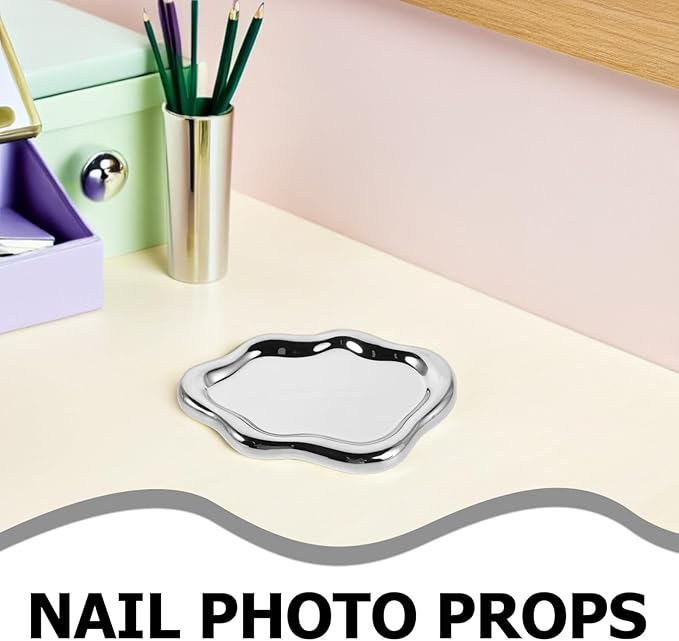 FOMIYES Silver Irregular Ceramic Nail Art Display Tray and Jewelry Trinket Dish Decorative Vanity Organizer for Makeup, Watches, and Rings Holder