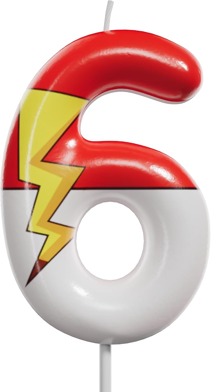 Red and White Birthday Number Candle Cartoon Style Cake Topper for Kids, Cute Decorative Numeral for Animated Theme Party & Anniversary Celebration(Pink Dot, 6)