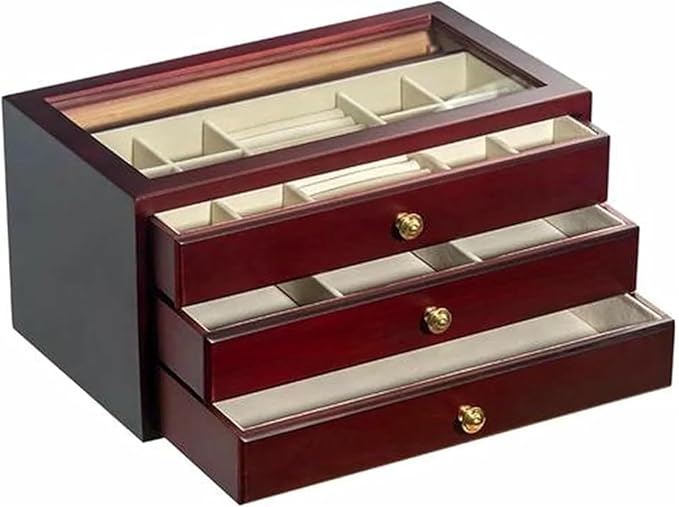 Ring Box Wood Multi Layer Drawer Type Storage Box Makeup Box Cosmetic Containers Desktop Stationery Organizer Earrings Jewelry Ring Boxes for Jewellery Box,