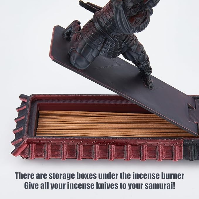 DICOSMETIC Incense Holder Samurai Incense Burner Medium Violet Red Incenses Holder with Storage Box Ash Catcher Warrior Incenses Burner for Aromatherapy Meditation Yoga Room Decor