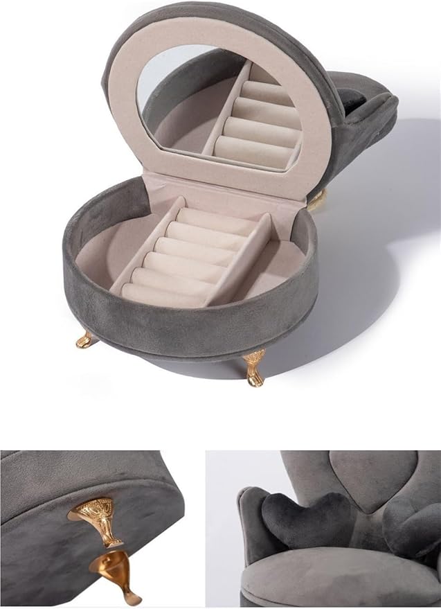 Jewelry Box Creative Love Shaped Velvet Sofa Makeup Earrings Necklace Jewelry Organizer Fashion Mini Carry Cosmetic Organizer for Earring Ring Necklace Bracelets ( Color : Blue , Size : 14*12*18.5CM )